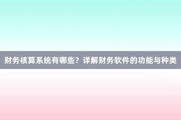 财务核算系统有哪些？详解财务软件的功能与种类
